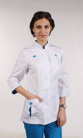 Жакет женский №64 (белый с синей отделкой)