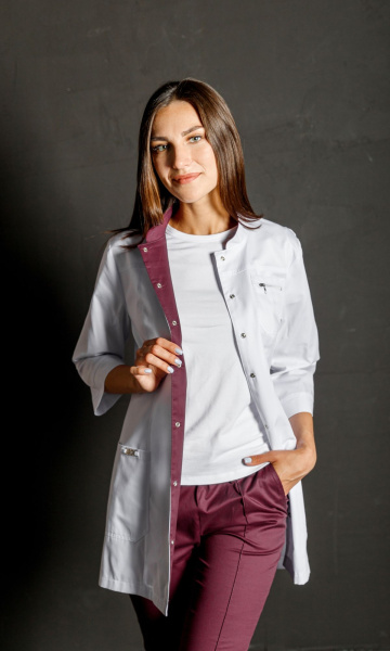 Жакет женский №161 (белый с бордовой отделкой)