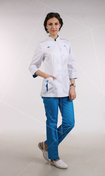 Жакет женский №64 (белый с синей отделкой)