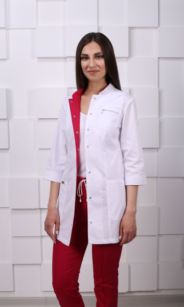 Жакет женский №161 (белый с бордовой отделкой)